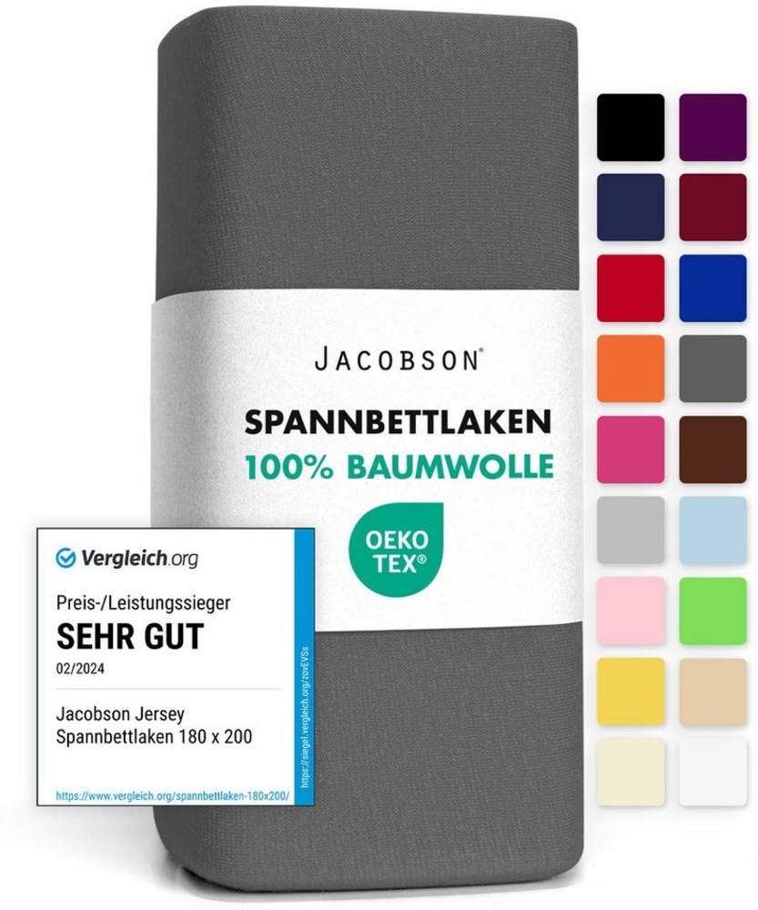 Jacobson Spannbettlaken aus 100% Baumwolle, Jersey Bettlaken 160 g/m², Spannbetttuch mit Gummizug, OEKO-TEX®, pflegeleicht, viele Farben Bild 1