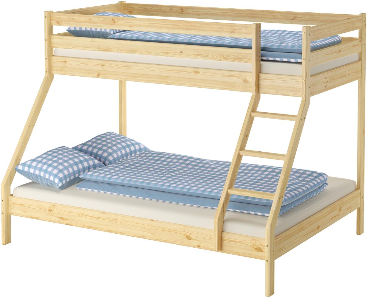 Doppel-Etagenbett 140x200 und 90x200 Erwachsenen-Stockbett Kiefer, ohne Zubehör Bild 1