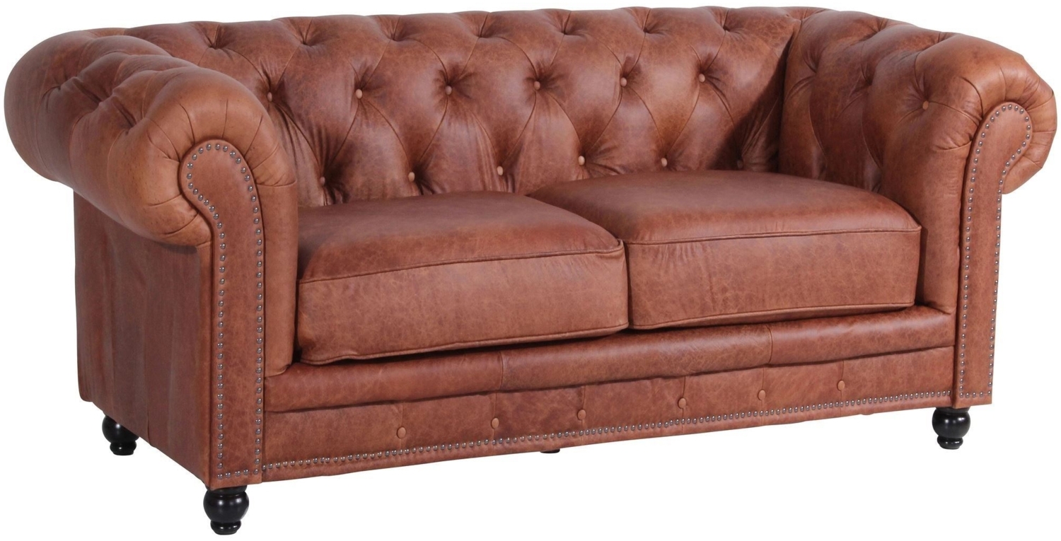 Sofa 2-Sitzer Kathe Bezug Echtleder (Antikoptik) Buche nussbaum dunkel / cognac 22518 Bild 1