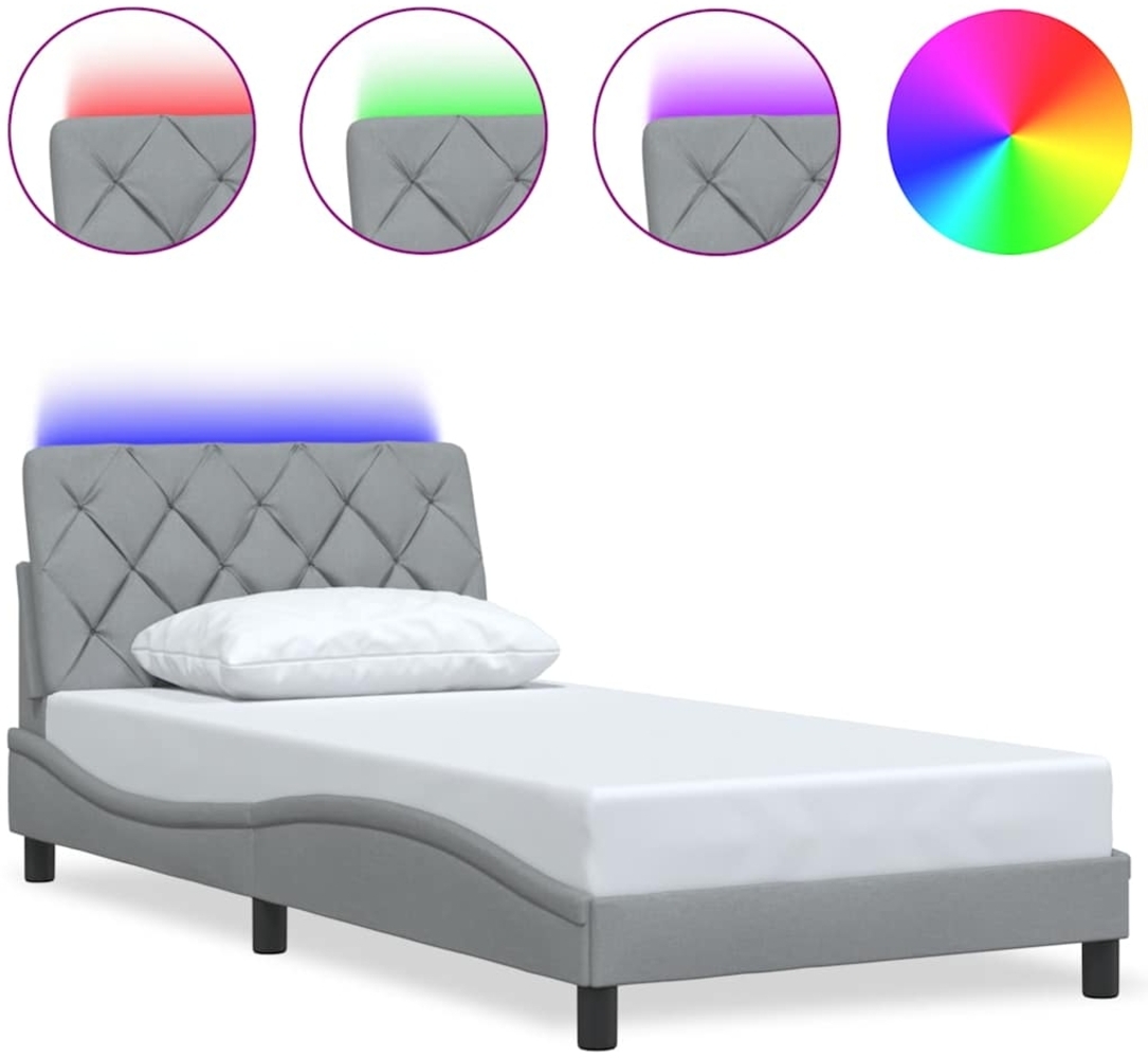 vidaXL Bettgestell mit LED ohne Matratze Hellgrau 100x200 cm Stoff 3310650 Bild 1
