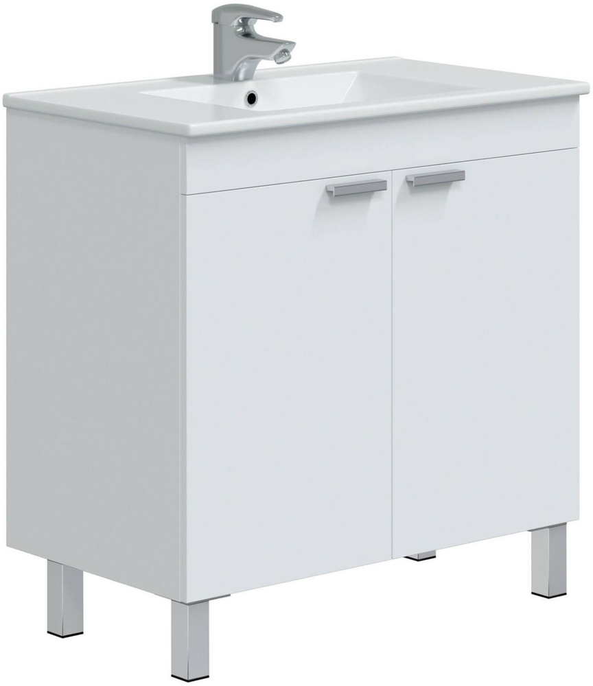 Dmora Badezimmermöbel Florante, Badezimmerschrank, Mehrzweckschrank, Hängeschrank mit Spiegel, 80x45 h80 cm, Glänzendes Weiß Bild 1