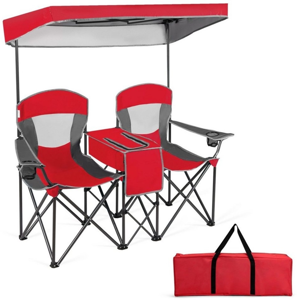 COSTWAY Campingstuhl, 2-Sitzer, mit Sonnenschutz, Mini-Tisch, klappbar mit Tragetasche Bild 1