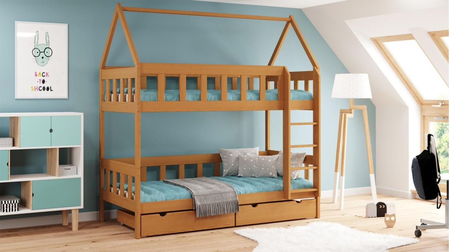 Hochbett Emil ohne Matratzen Schubladen als Option Erle 180x80 cm ohne zwei Schubladen Bild 1