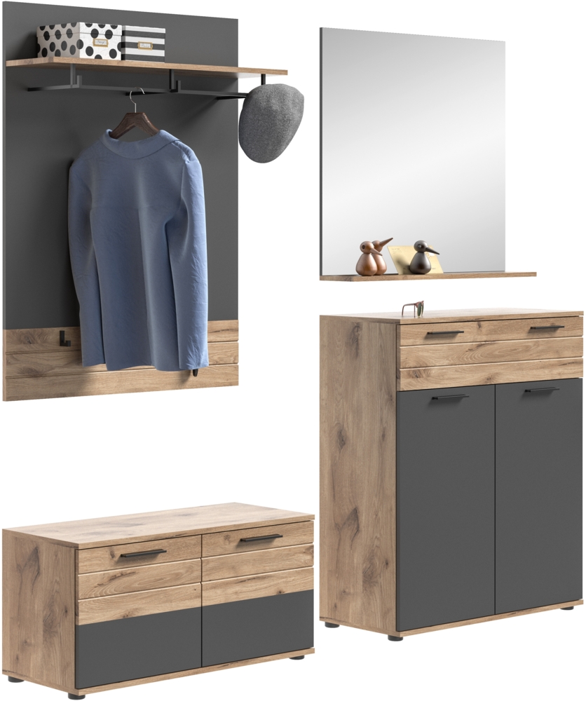 Garderobenmöbel-Set Mason G03 4-teilig - Nox Eiche und Basalt grau Bild 1