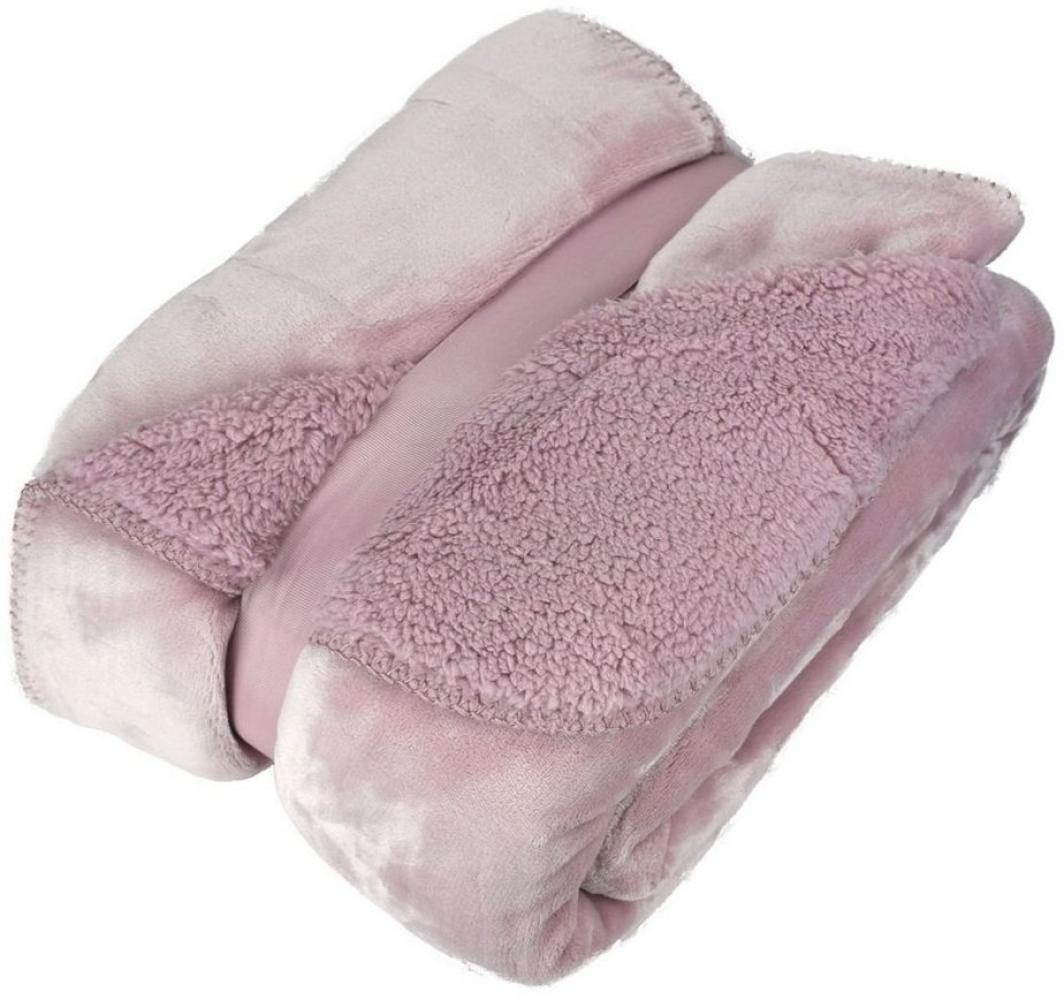 Kuscheldecke 150x200cm mit Flanell und Sherpa Wohndecke Teddydecke, rose Bild 1