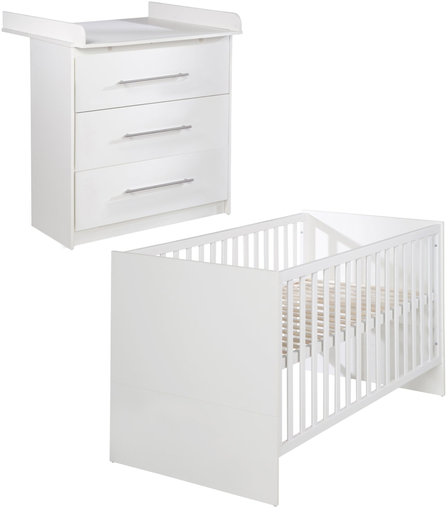 roba Kindermöbelset 'Maren' - Gitterbett 70 x 140 cm - Wickelkommode mit 3 Schublden - Weiß Bild 1