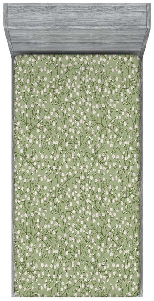 Abakuhaus Spannbettlaken Soft Dekorativer Stoff Bettwäsche Rund-um Elastischer Gummizug, Natur Rosa Frühlings-Blüten-Muster Bild 1