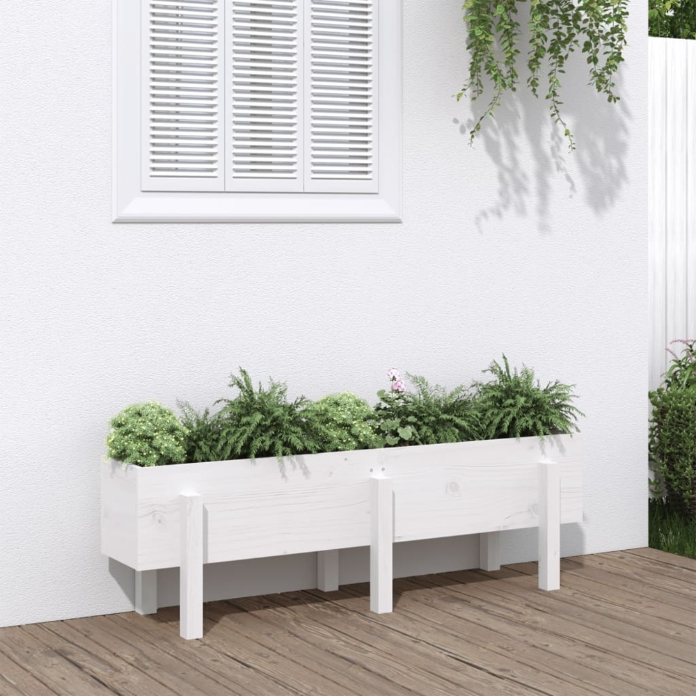 vidaXL Hochbeet Weiß 121x30x38 cm Massivholz Kiefer 825199 Bild 1