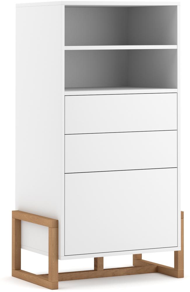 Domando Highboard Anzio Skandinavisch für Wohnzimmer Breite 64cm, Push-to-open-System, Gestell aus Buche, Weiß Matt Bild 1