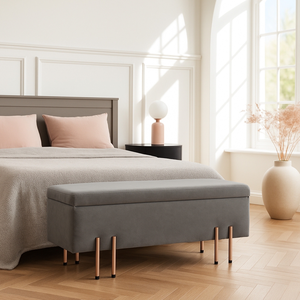 Sitztruhe Dals Samt 118x40x42 cm Grau [en. casa] Bild 1