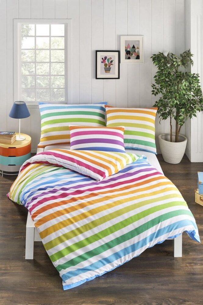 KK Kinderbettwäsche Renforce Bettwäsche Set 2 tlg. Rainbow 135x200 cm 80x80 cm Bild 1