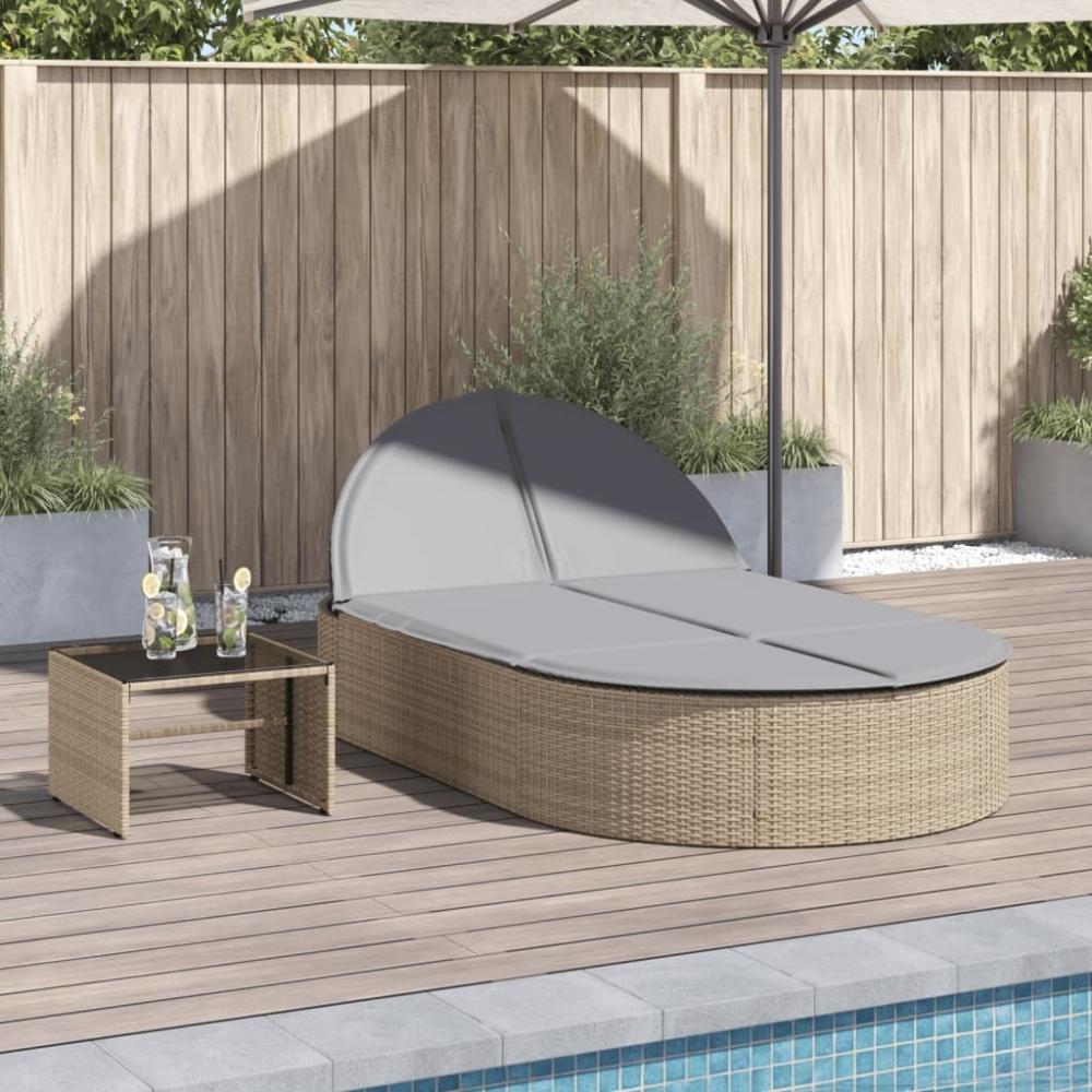 vidaXL Doppel-Sonnenliege mit Auflagen Beige Poly Rattan 368649 Bild 1