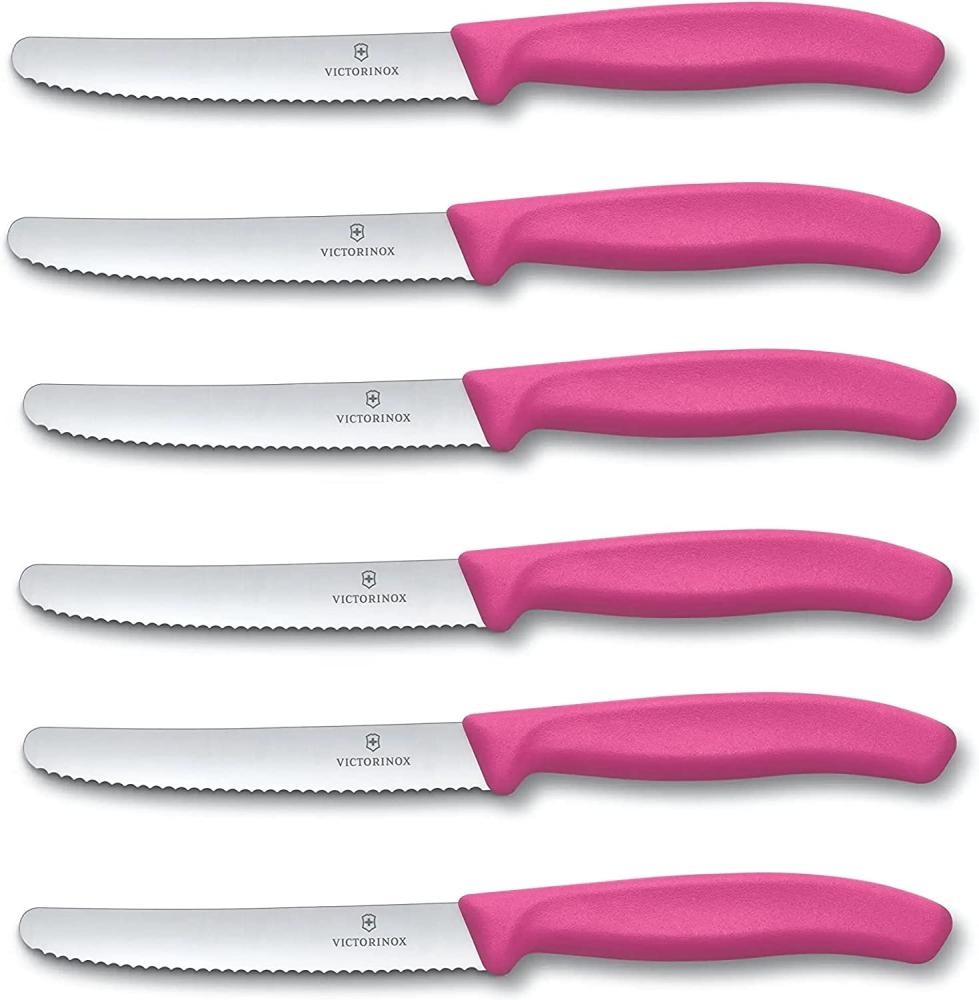 Victorinox 6 Stück Tafelmesser - Tomatenmesser Swiss Classic mit Wellenschliff rostfrei - Swiss Made - Pink Bild 1