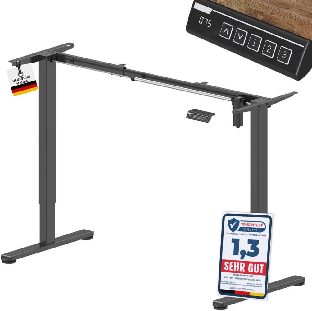 ALBATROS UP30 Gestell für Schreibtisch Höhenverstellbar Elektrisch mit Motor, schwarz - Stufenlos Höhenverstellbares Schreibtischgestell / Tischgestell, Farbe:Schwarz Bild 1