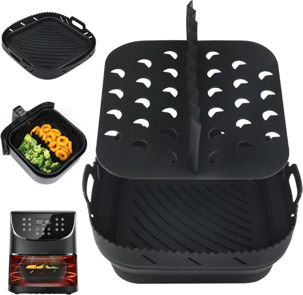 Coonoor Silikonform für Heißluftfritteuse Zubehör, Heißluftfritteuse, Airfryer Zubehör, Heißluftfritteuse Backform mit Trennwänden Bild 1