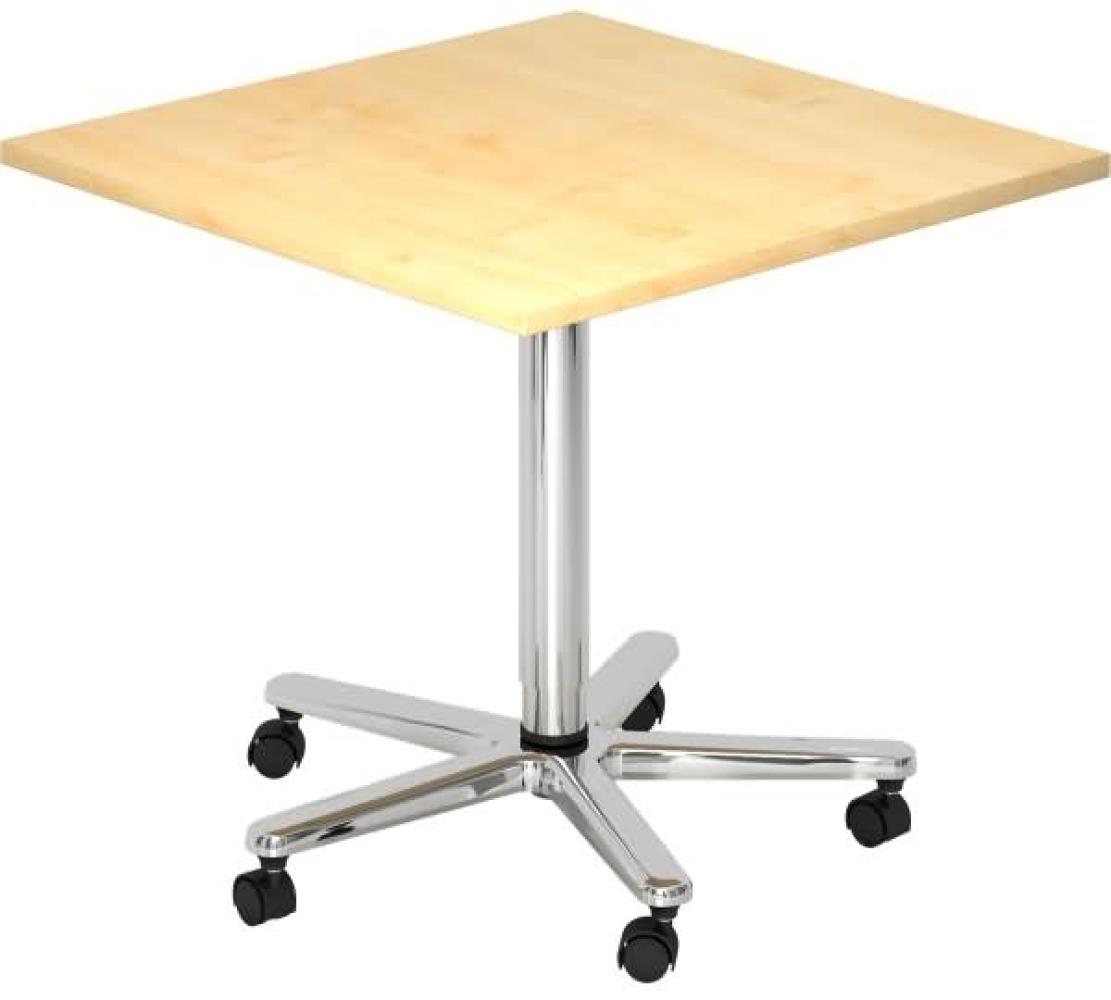 Säulenhubtisch, 80x80cm, Ahorn / Chrom Bild 1
