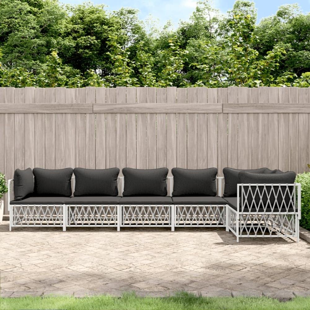 vidaXL 6-tlg. Garten-Lounge-Set mit Kissen Weiß Stahl 3186876 Bild 1