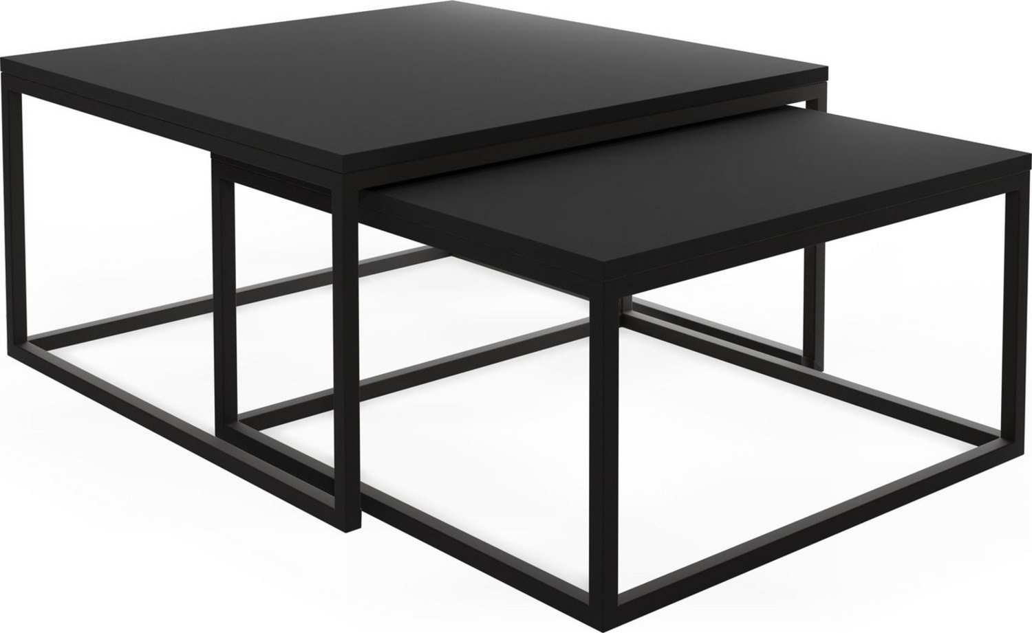 WFL GROUP Couchtisch Vella, Rechteckige Satztische 2 in 1 mit Schwarze Metallgestell Bild 1