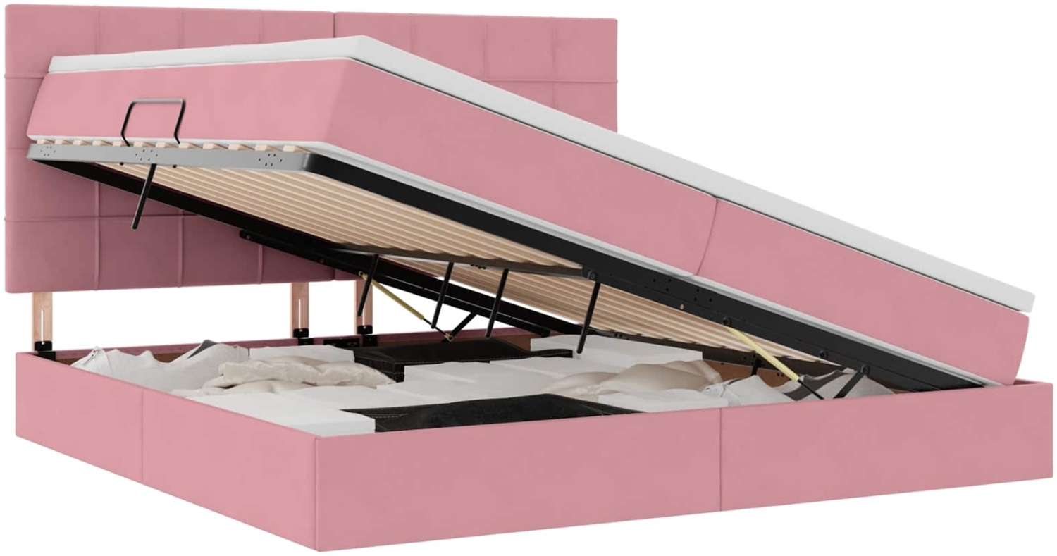 vidaXL Bett mit LED-Lichtleisten mit Kopfteil Rosa 200 x 200 cm Samt 3372692 Bild 1