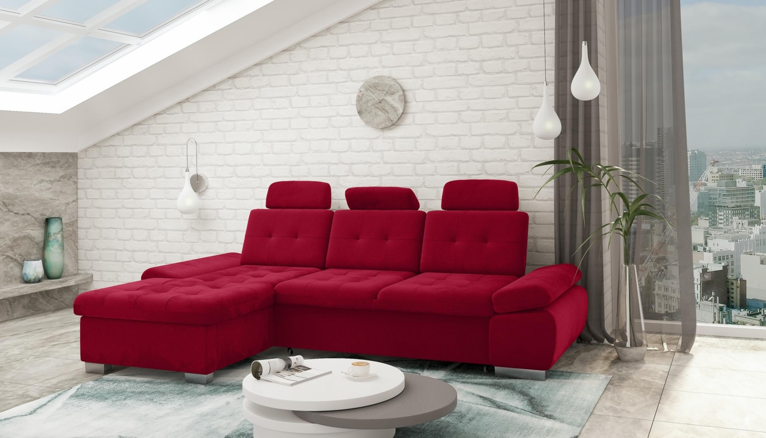 99rooms Carlota Ecksofa Rot Velours Bild 1