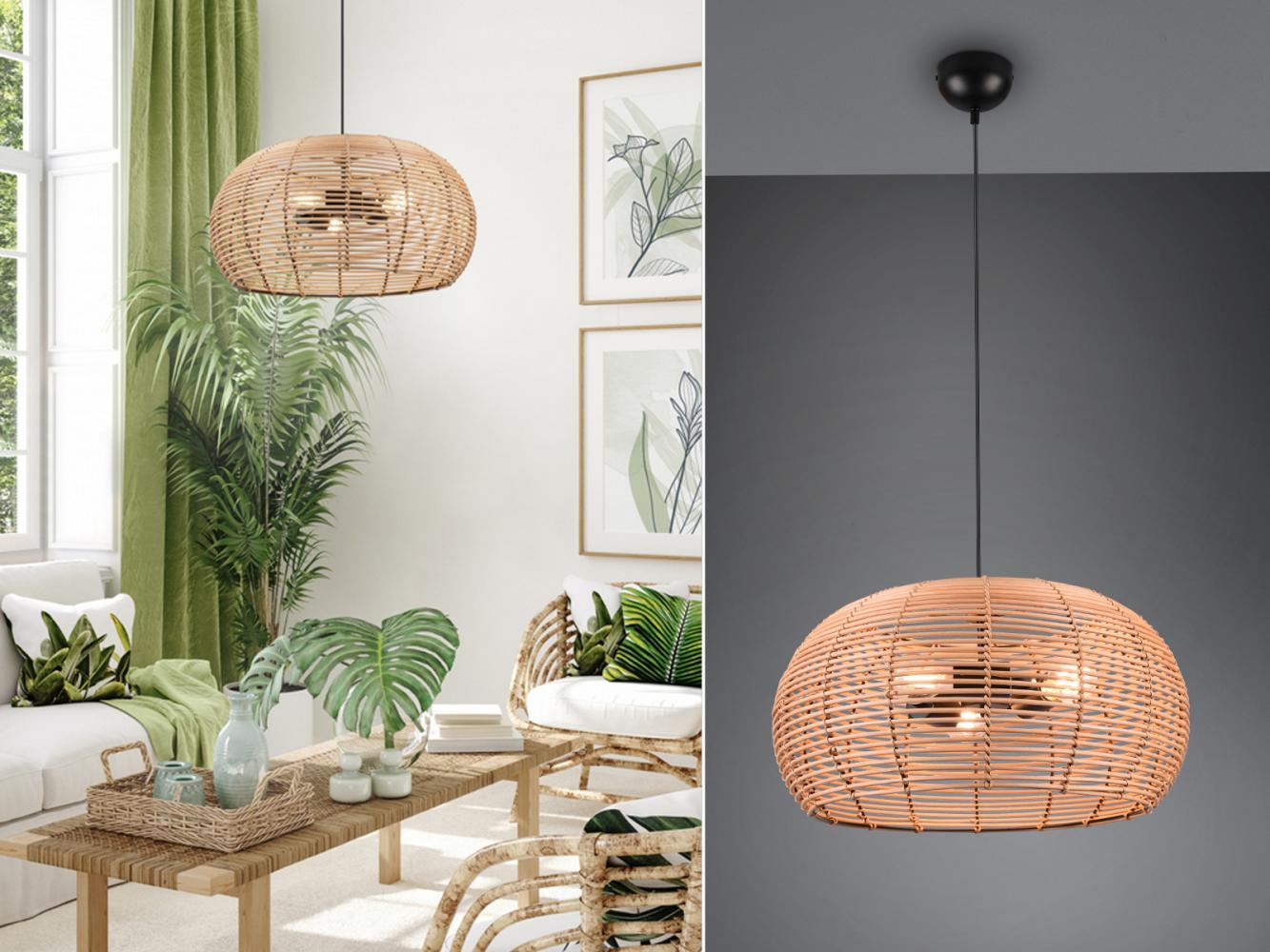 TRIO Leuchten LED Pendelleuchte, Dimmfunktion, LED wechselbar, Warmweiß, groß-e Korblampen Rattan geflochten hängend über-n Esstisch, Ø50cm Bild 1