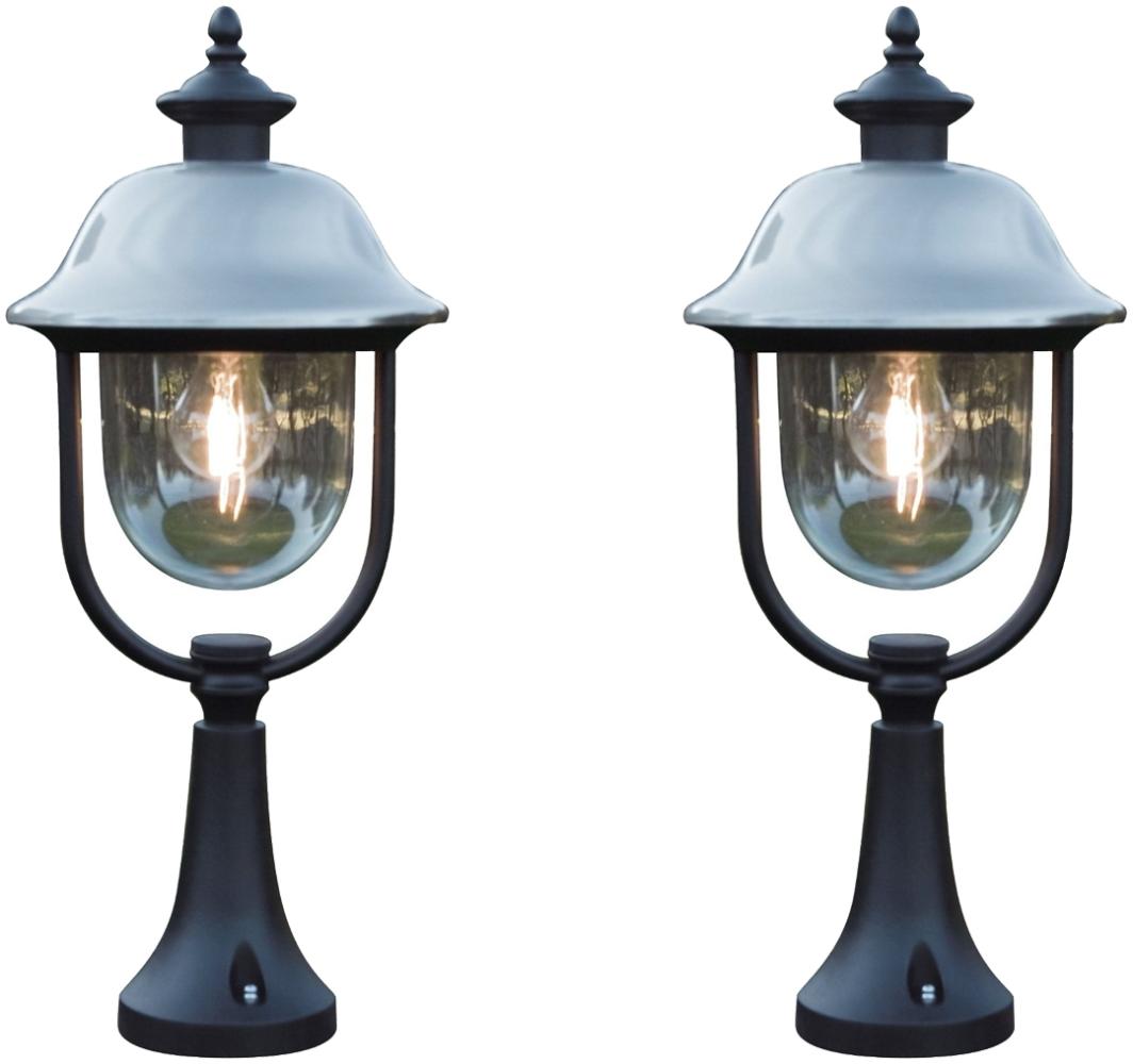 2er-Set schwarze Sockelleuchten PARMA, Edelstahl Lampendach, E27, IP43 Bild 1