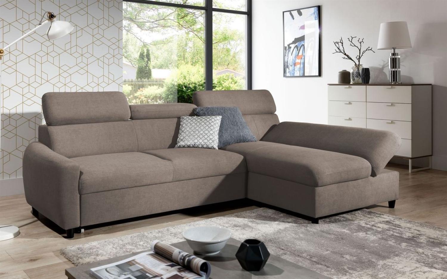 Ecksofa Schlafsofa Sofa ANTON XS in Stoff Esito Sand Ottomane Rechts Bild 1