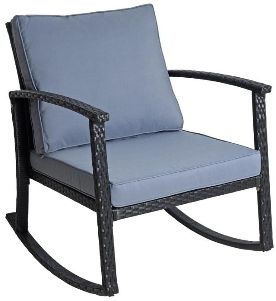 Polyrattan Schaukelstuhl Relaxsessel Gartenstuhl Schwingsessel + Kissen Schwarz Bild 1