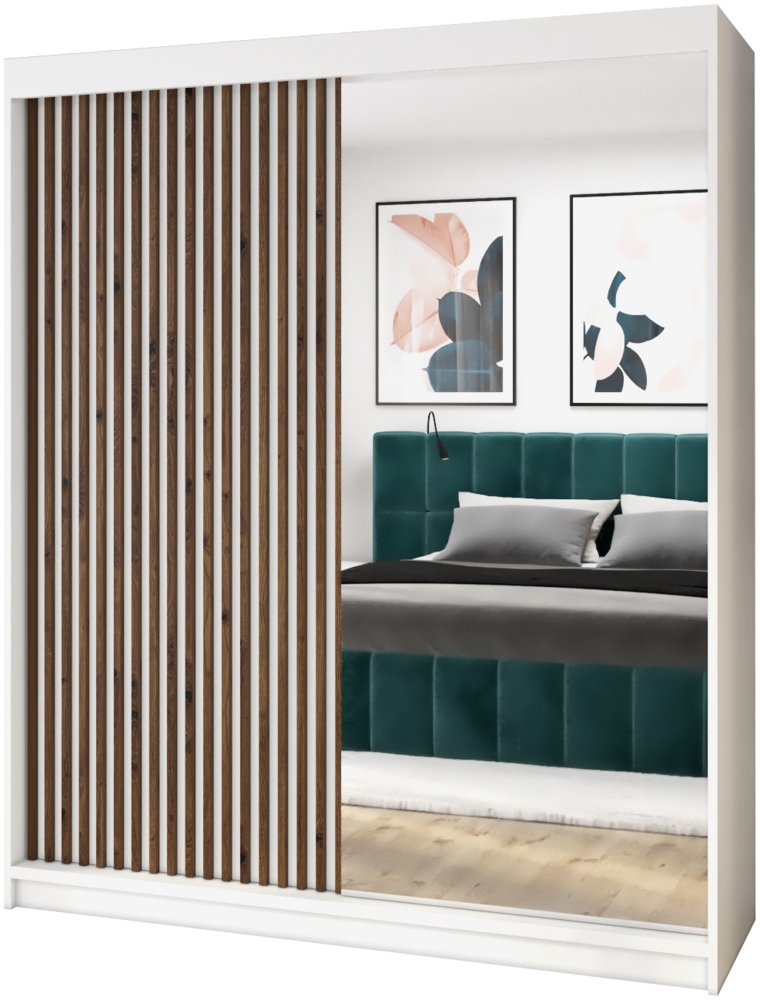 A&J MöbelLand Schwebetürenschrank MOIN 180 cm mit Spiegel und 3D-Lamellen Bild 1