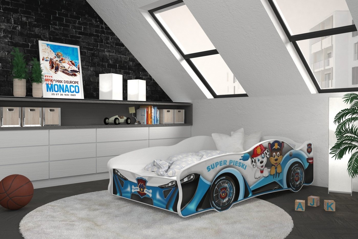 AJKmeble Autobett Kinderbett Jugendbett 80x160cm Gamerbett 18 DESIGNS WÄHLBAR (für Jungen und Mädchen, Paw Patrol Rennwagen, 160x80cm, beklebtes Spielbett für Ihr Kinderzimmer), VIELE DESIGNS WÄHLBAR Bild 1