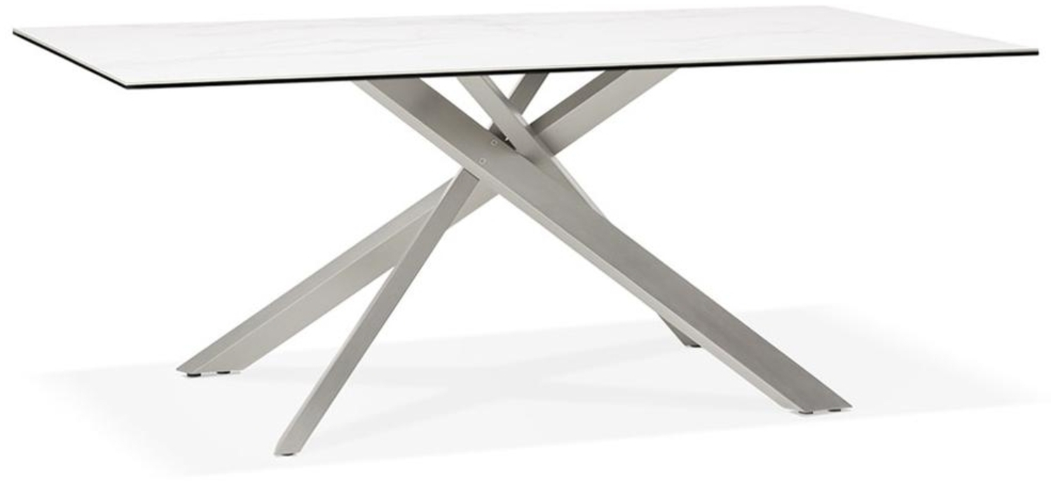 Kadima Design Esstisch, Keramik, Marmoroptik, X-Metallgestell, 180 x 90 cm, Robust. Weiß-Grau Bild 1