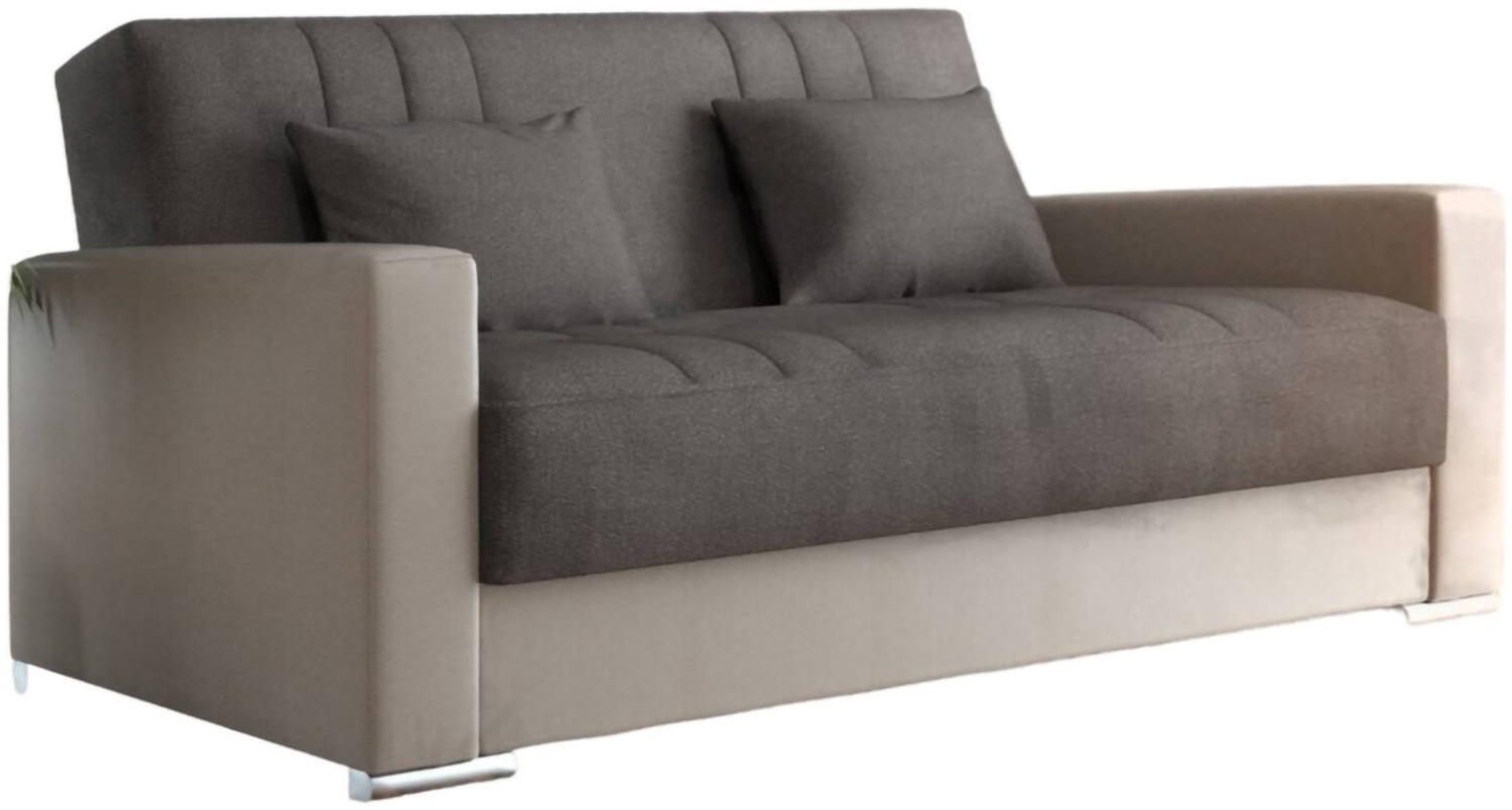 Dmora 3-Sitzer Schlafsofa Arix, Sofa mit Stauraum aus Öko-Leder und Stoff, Sofa mit Klick-Klack-Öffnung und 2 Kissen, 230 x 96 x 101 cm, Beige und Grau Bild 1