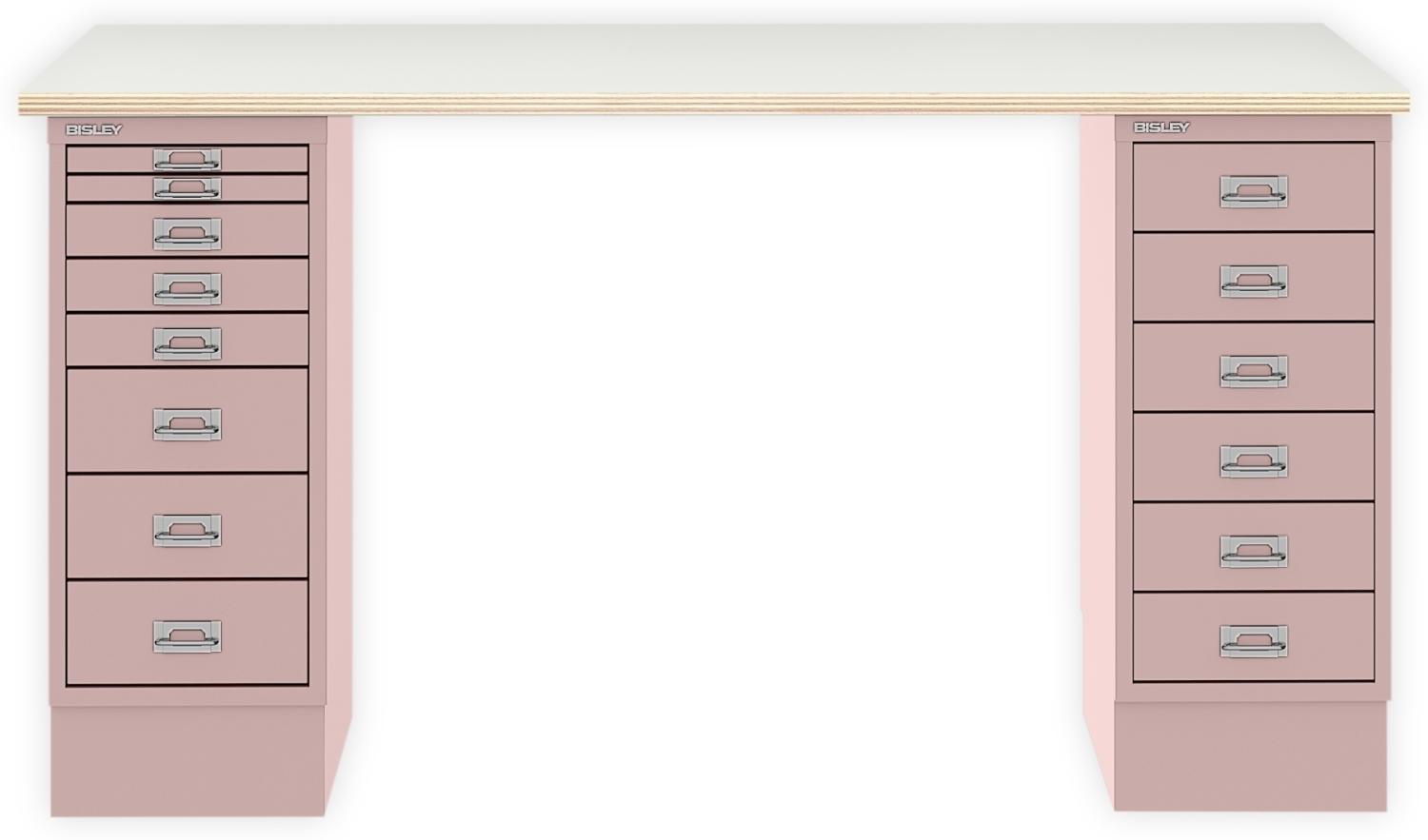 MultiDesk, 1 MultiDrawer mit 6 Schüben, 1 MultiDrawer mit 8 Schüben, Dekor Plywood, Farbe Pastellpink, Maße: H 740 x B 1400 x T 600 mm Bild 1