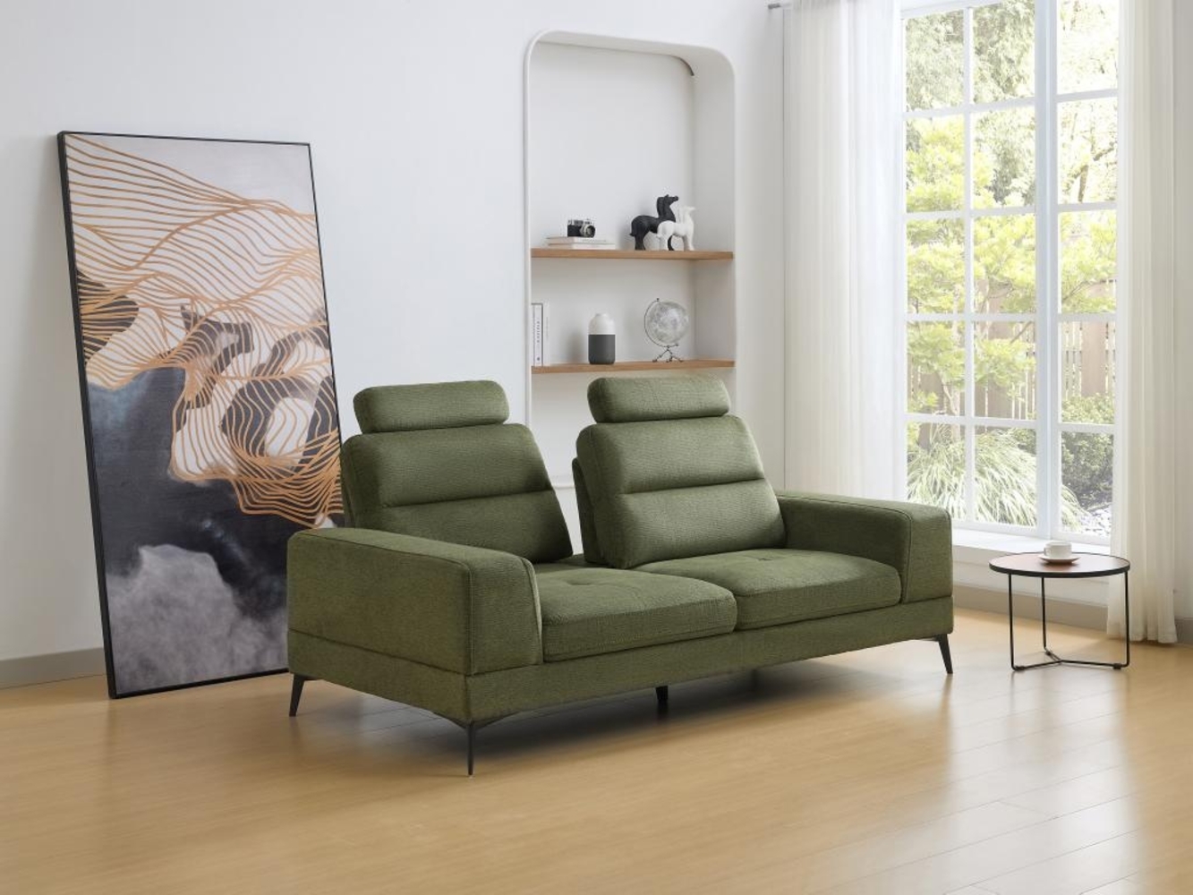 Vente-unique - Sofa 3-Sitzer mit verstellbarer Rückenlehne - Strukturstoff - Grün - UDALIO Bild 1