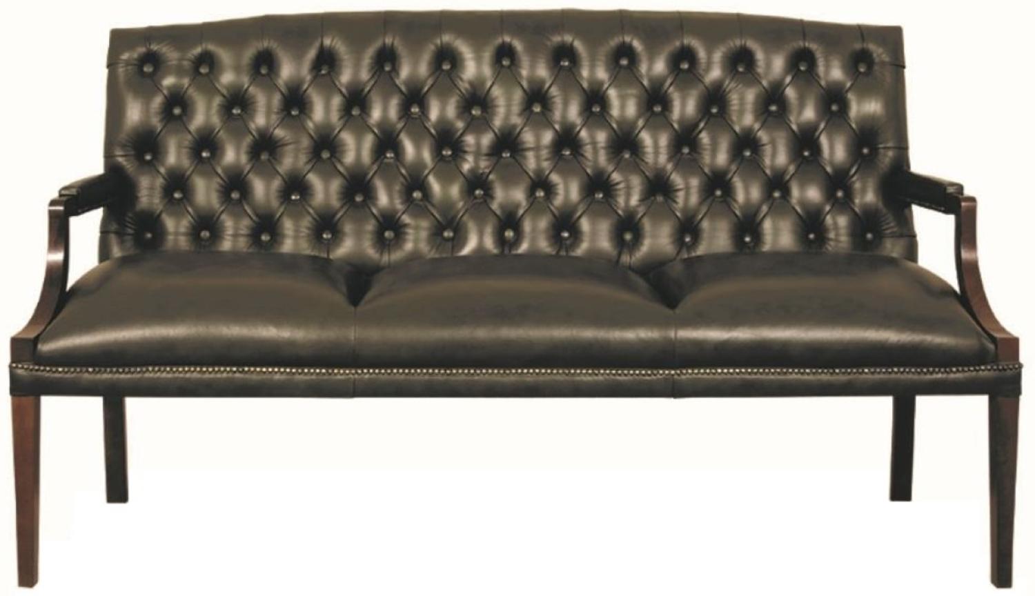 Casa Padrino Chesterfield Echtleder 3er Sitzbank mit Armlehnen Schwarz / Dunkelbraun 180 x 60 x H. 100 cm - Luxus Möbel Bild 1