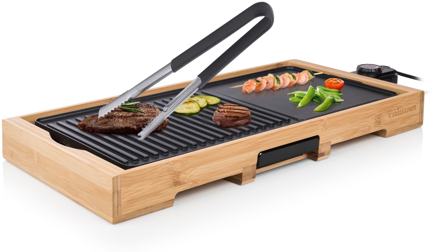 Elektro Tischgrill XL Bambus & Grillzange, Fettauffangschale 51x25cm 2200Watt Bild 1