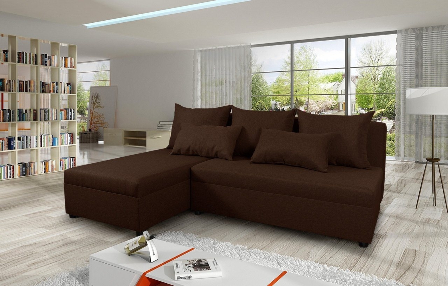 Ecksofa Pono mit Schlaffunktion und Bettkasten - L-Form Couch, Couchgarnitur, Eckcouch, Sofa, Bettsofa, L-Form Couch, Schlafsofa (Braun (Sawana 26)) Bild 1