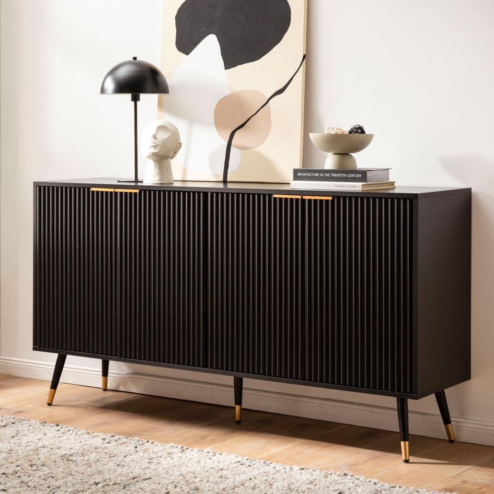 FINEBUY Sideboard FB104685 (150x81x39cm Anrichte, Schwarz Eiche-Dekor), Kommode Türen Standschrank, Hoher Kommodenschrank Bild 1