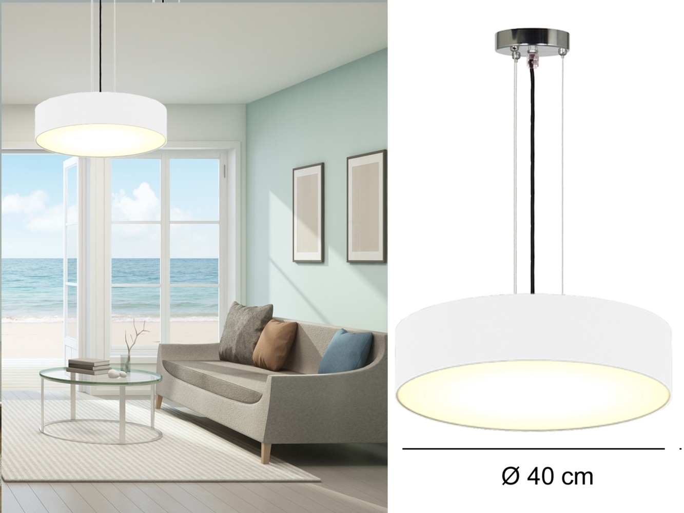 Hängelampe CEILING DREAM, Stoff Weiß / Abdeckung satiniert, Ø 40cm Bild 1