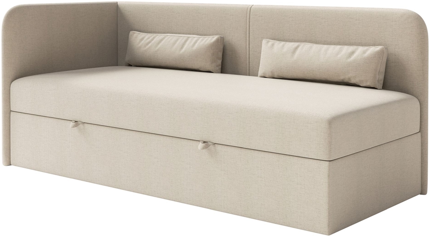 Selsey 'Calmmo' Jugendbett 90x200 mit Bettkasten, Chenille-Bezug, Kopfteil links, Hellbeige Bild 1