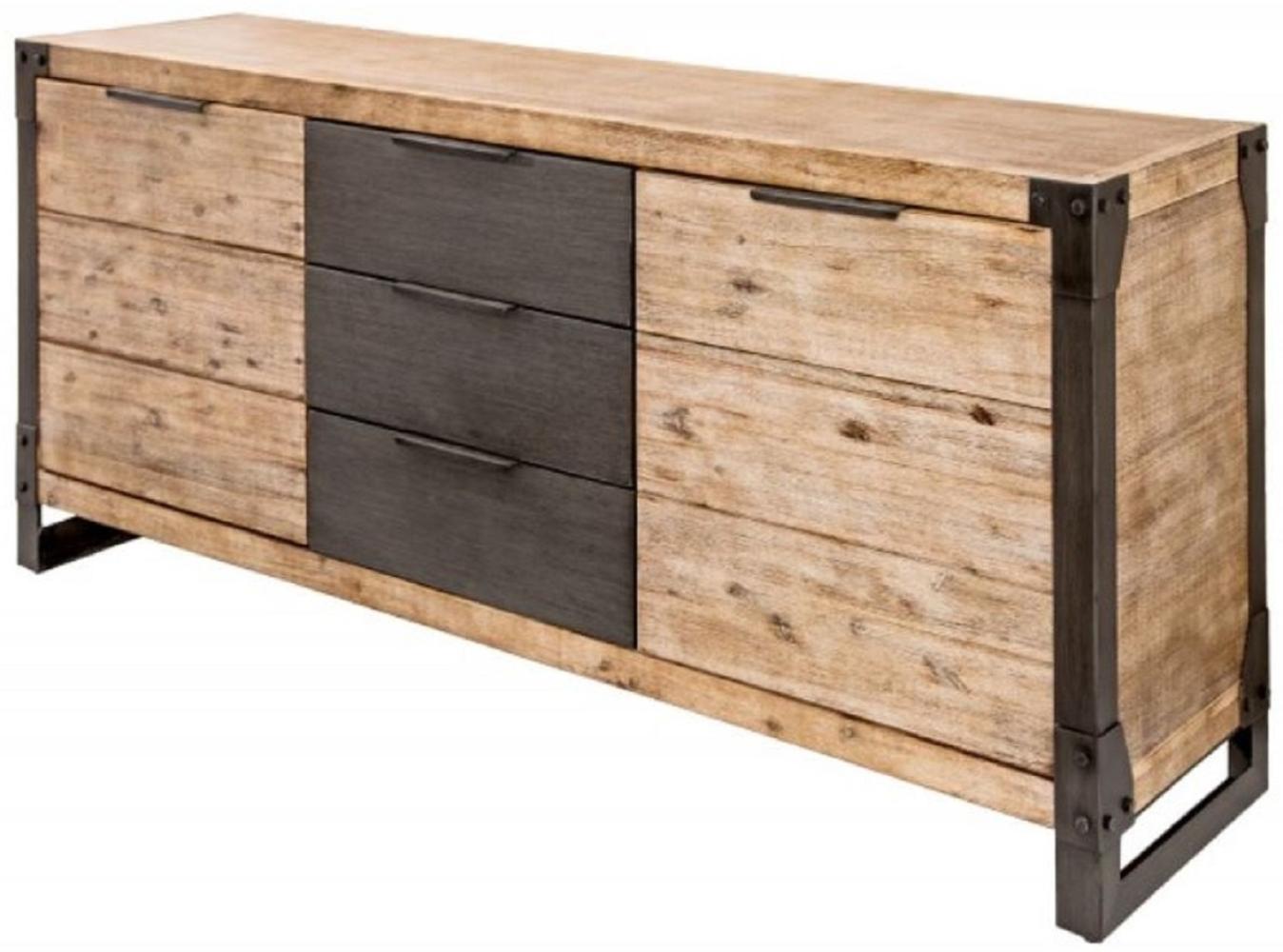 Casa Padrino Landhausstil Sideboard Naturfarben / Grau / Anthrazit 180 x 45 x H. 80 cm - Massivholz Schrank mit 2 Türen und 3 Schubladen - Wohnzimmer Möbel Bild 1