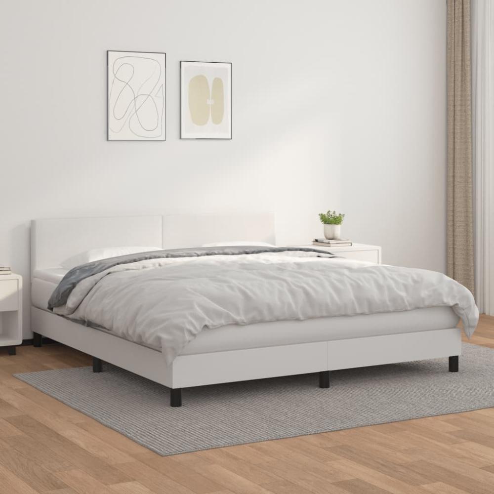 vidaXL Boxspringbett mit Matratze Weiß 180x200 cm Kunstleder 3141018 Bild 1