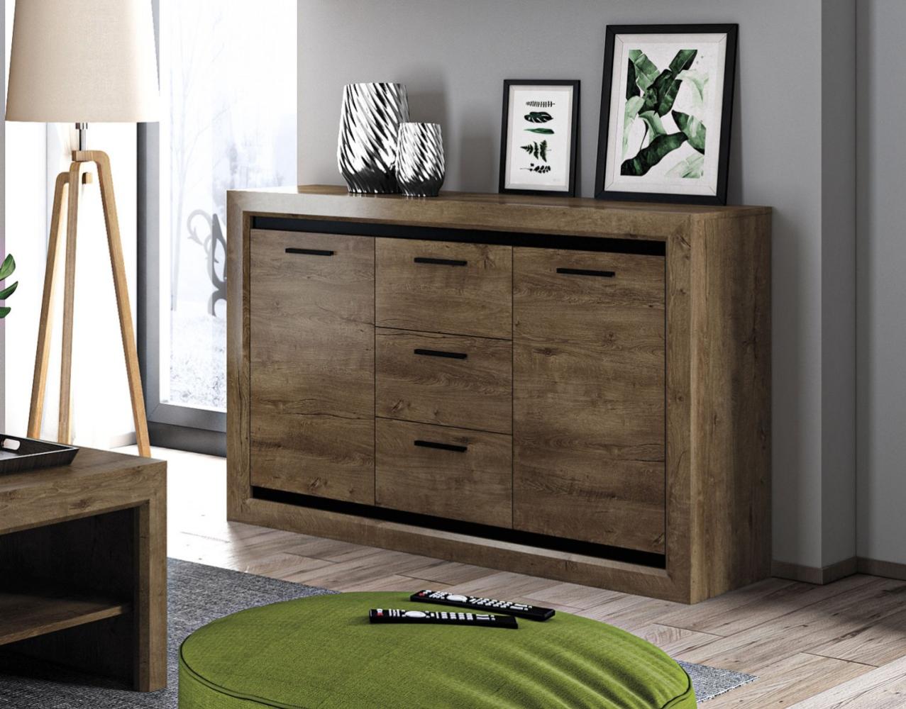 Sideboard "Baltica" Kommode 138cm Lefkas Eiche schwarz MDF Bild 1