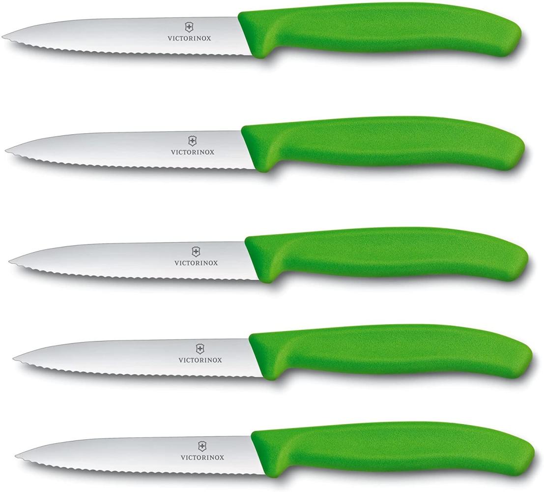 Victorinox Gemüsemesser Tomatenmesser Swiss Classic 10 cm mit Wellenschliff (5er Set, Grün) Bild 1