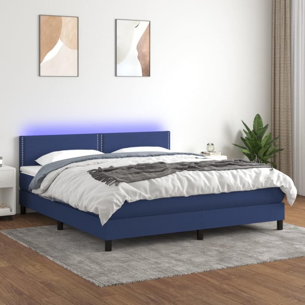 vidaXL Boxspringbett mit Matratze & LED Blau 160x200 cm Stoff 3133091 Bild 1