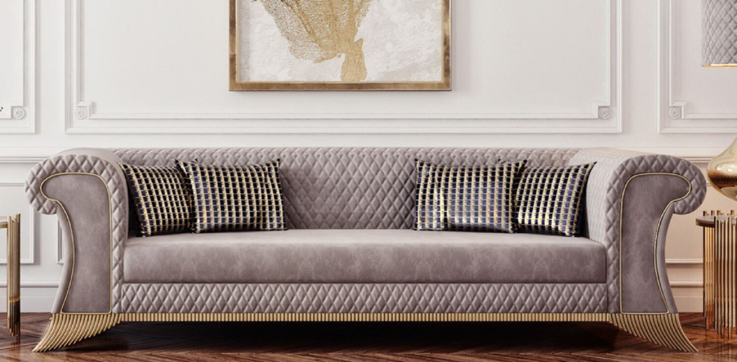 Casa Padrino Luxus Art Deco Sofa Grau / Gold - Wohnzimmer Sofa - Hotel Sofa - Luxus Art Deco Wohnzimmer & Hotel Möbel Bild 1
