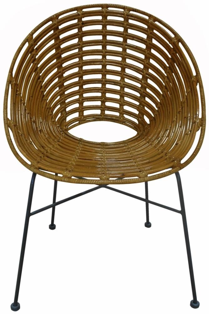 RATTAN Stuhl Rattan Natur Metall Schwarz Bild 1