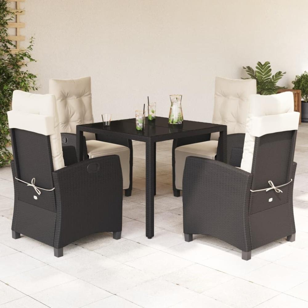 vidaXL 5-tlg. Garten-Essgruppe mit Kissen Schwarz Poly Rattan 3212883 Bild 1