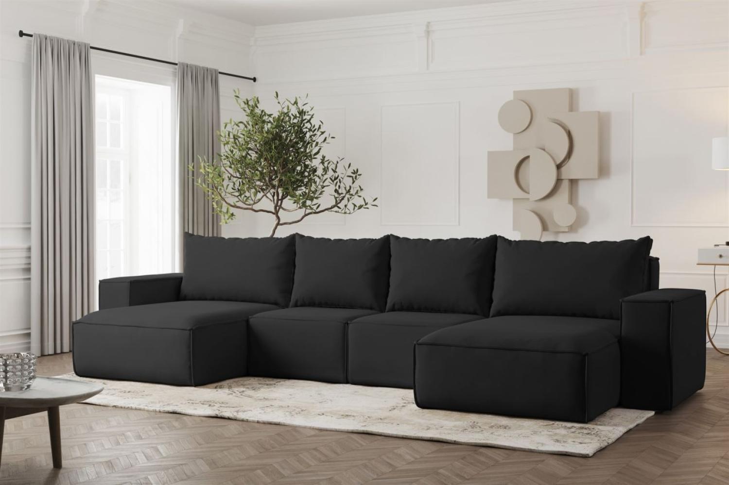 Wohnlandschaft U-Form Sofa ESTELLE in Stoff Opera Velvet Schwarz Bild 1