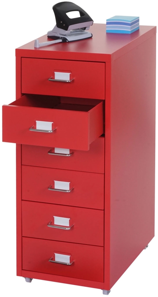 Rollcontainer Boston T851, Schubladenschrank Stahlschrank, 69x28x41cm 6 Schubladen ~ rot Bild 1
